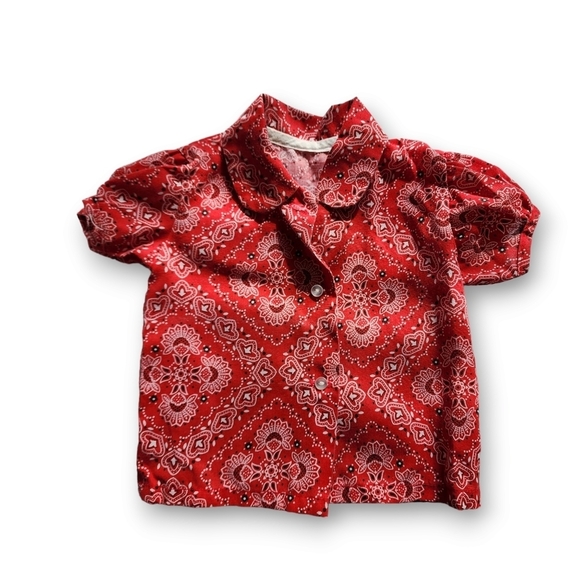 VINTAGE x 70s Infant button up shirt in Red Paisley print - Picture 1 of 7